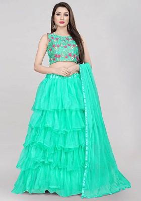 Sea Green Emboridered Blended Lehenga Choli