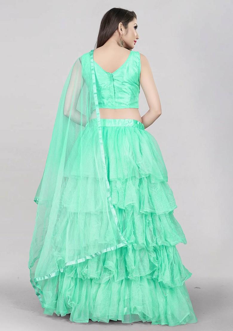 Sea Green Emboridered Blended Lehenga Choli - Indya