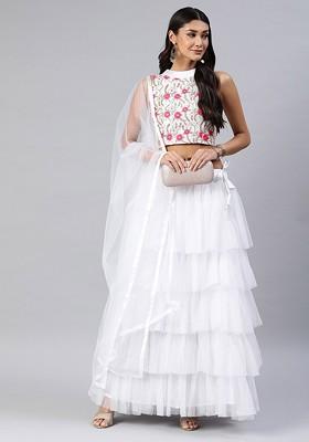 White Emboridered Blended Lehenga Choli
