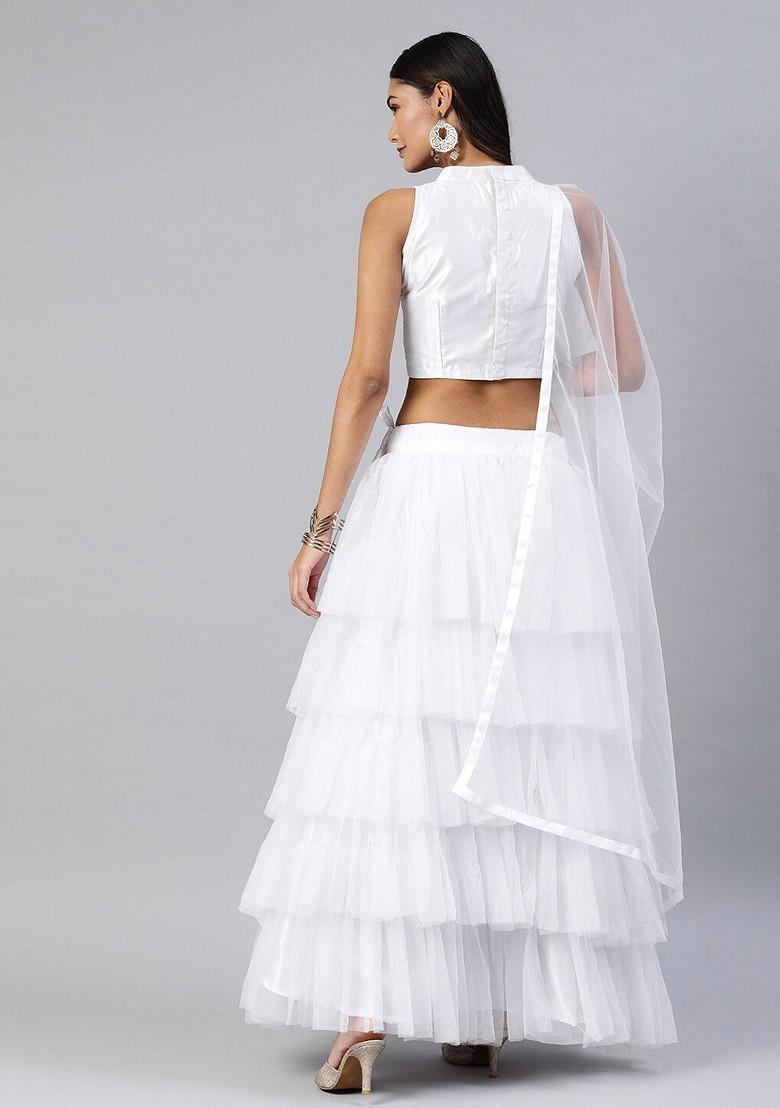 White Emboridered Blended Lehenga Choli - Indya