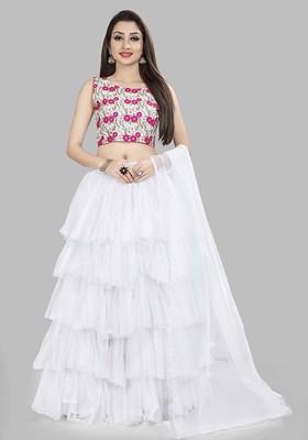 White Emboridered Blended Lehenga Choli