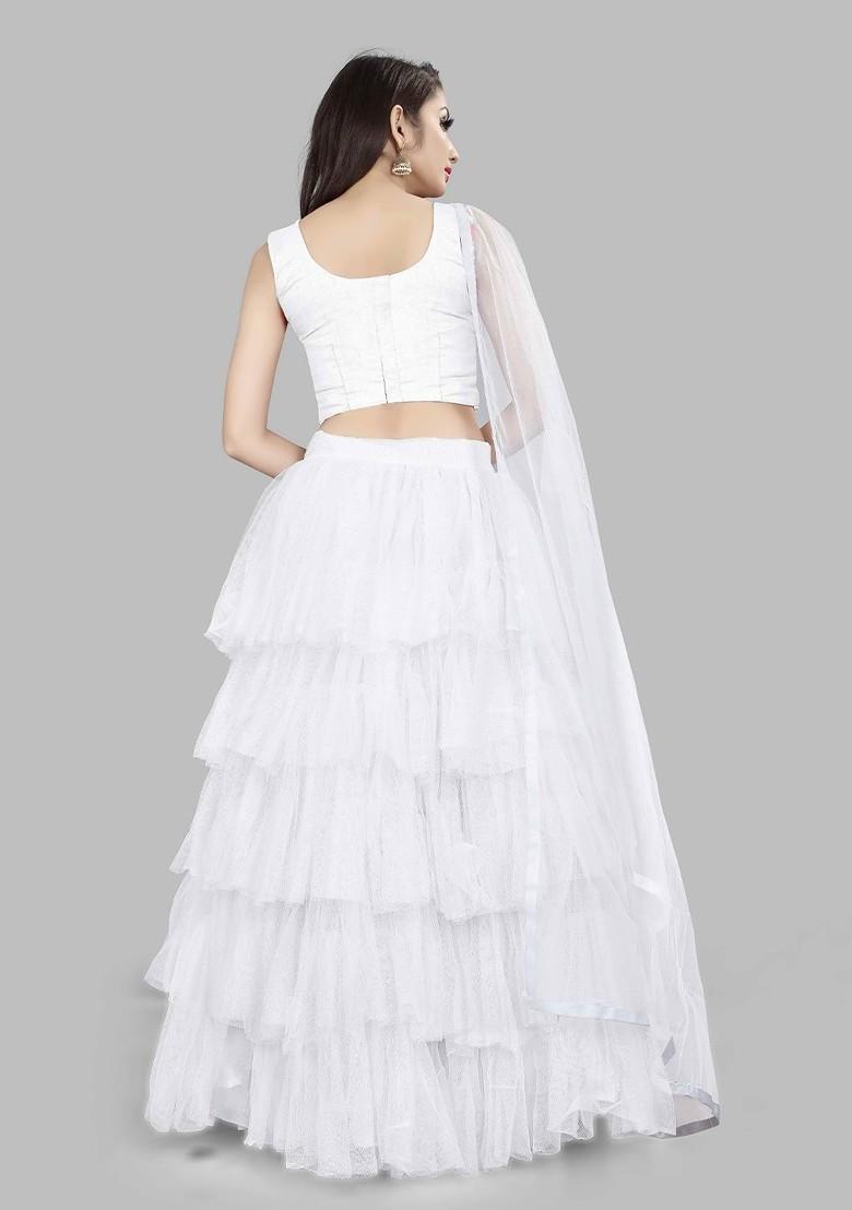 White Emboridered Blended Lehenga Choli - Indya