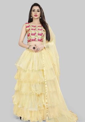 Beige Emboridered Blended Lehenga Choli