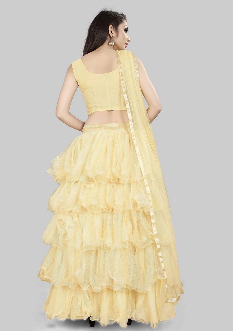 Beige Emboridered Blended Lehenga Choli - Indya