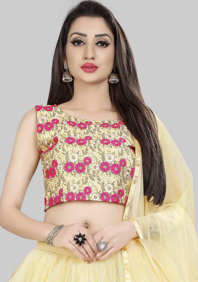 Beige Emboridered Blended Lehenga Choli - Indya