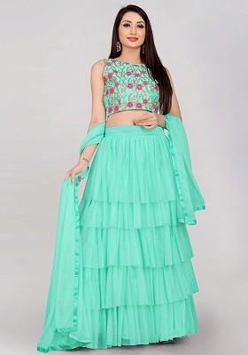 Sea Green Emboridered Blended Lehenga Choli