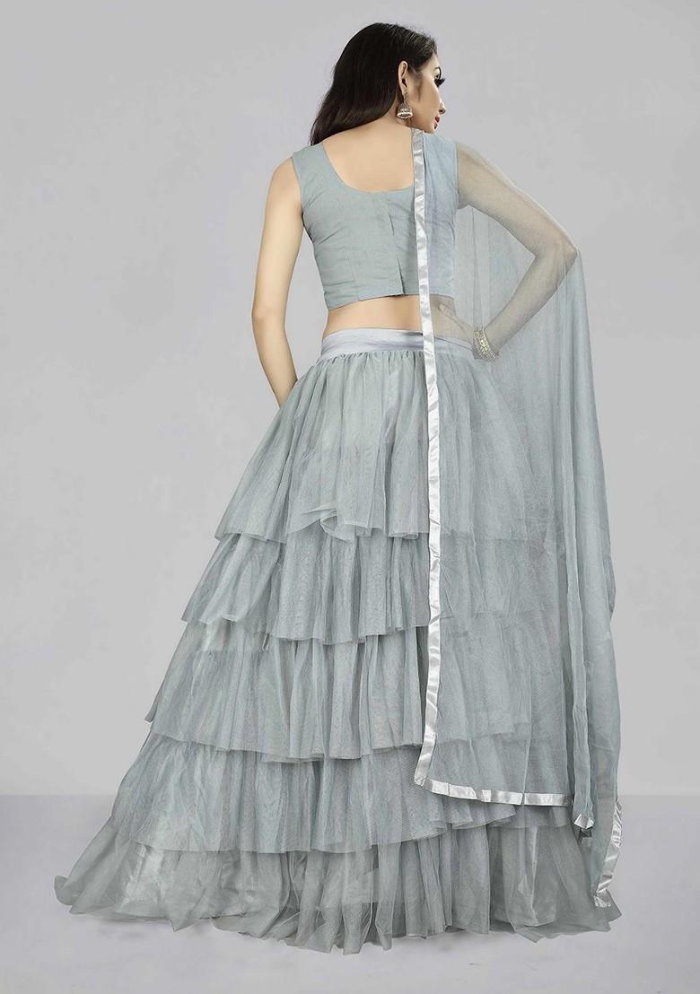 Grey Emboridered Blended Lehenga Choli - Indya