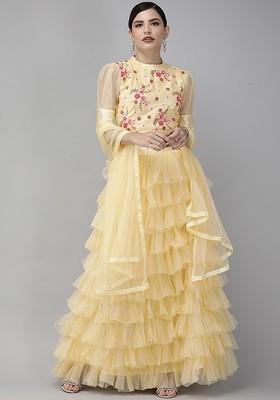 Beige Emboridered Blended Lehenga Choli