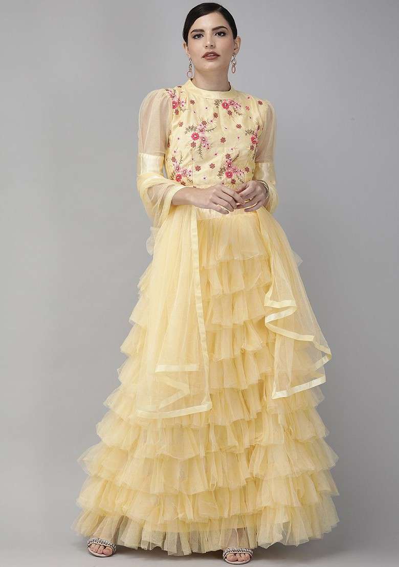 Beige Emboridered Blended Lehenga Choli - Indya