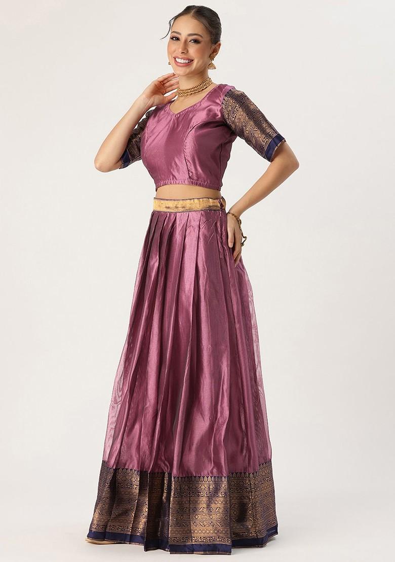 Peach Sequinned Blended Lehenga Choli - Indya