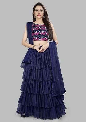 Navy Blue Emboridered Blended Lehenga Choli