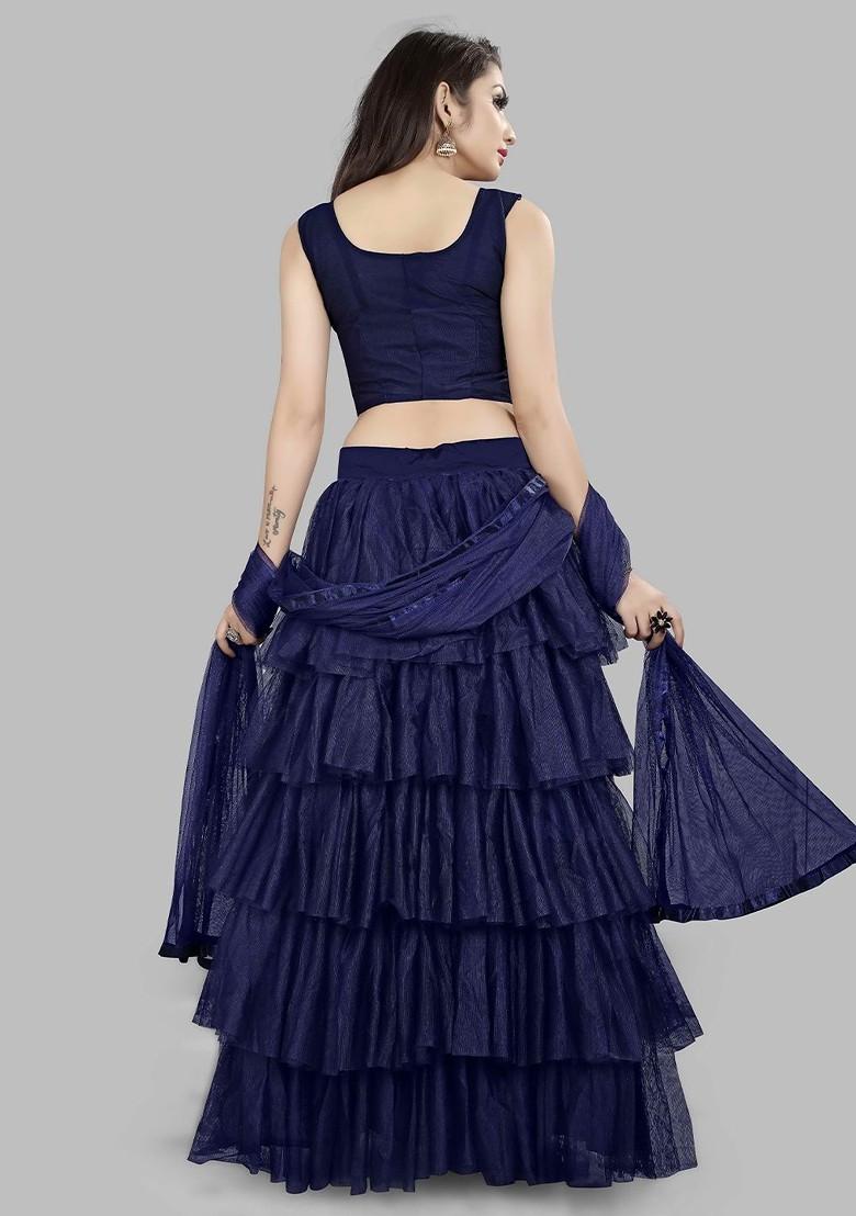 Navy Blue Emboridered Blended Lehenga Choli - Indya