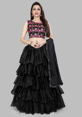 Black Emboridered Blended Lehenga Choli