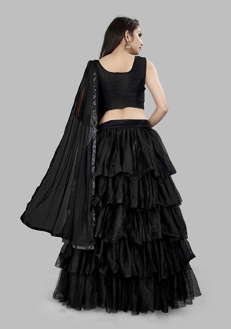 Black Emboridered Blended Lehenga Choli - Indya