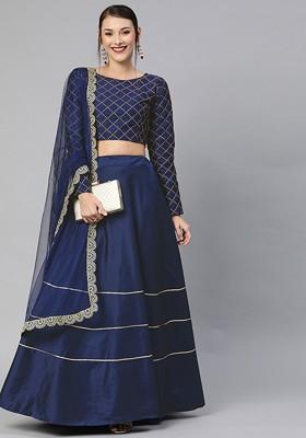 Navy Blue Emboridered Blended Lehenga Choli