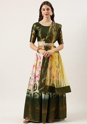 White Woven Design Blended Lehenga Choli