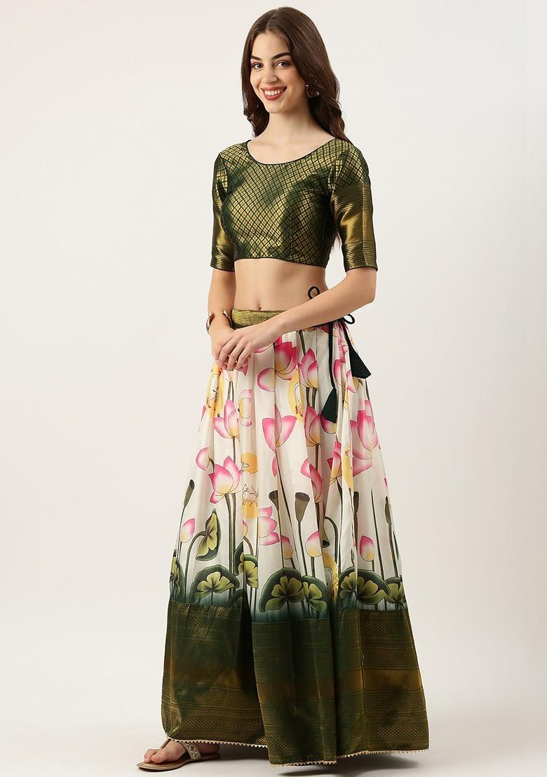 White Woven Design Blended Lehenga Choli - Indya