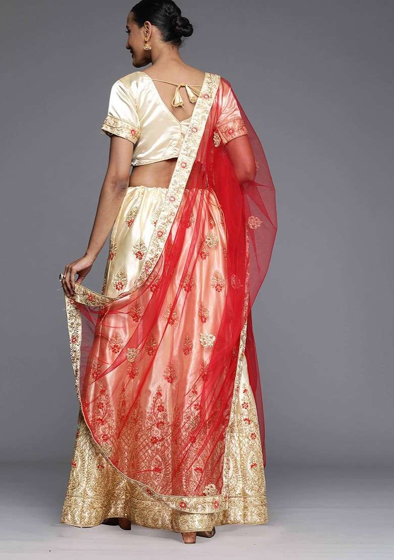 Cream Emboridered Blended Lehenga Choli - Indya
