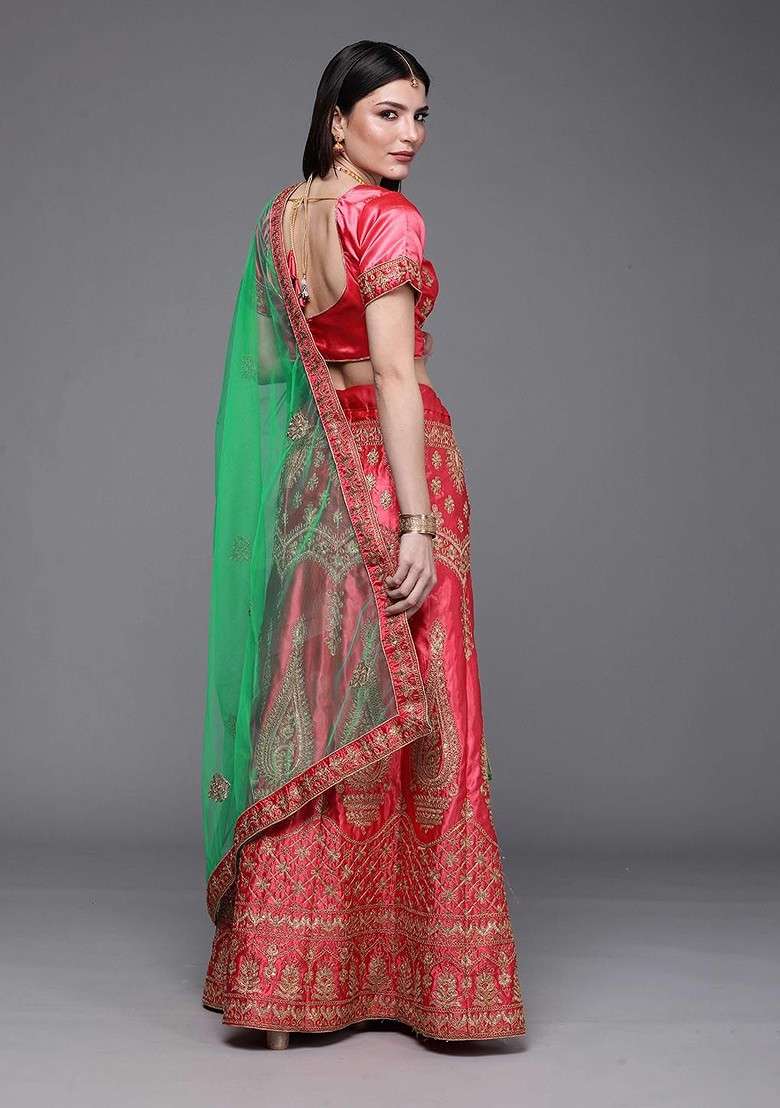 Pink Emboridered Blended Lehenga Choli - Indya