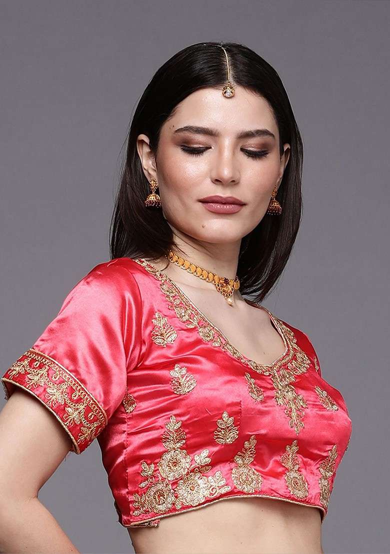 Pink Emboridered Blended Lehenga Choli - Indya