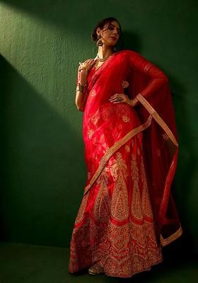 Red Emboridered Blended Lehenga Choli
