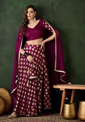 Purple Printed Blended Lehenga Choli