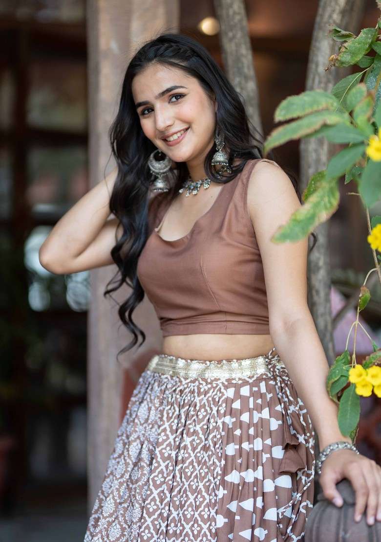 Coffee Brown Emboridered Blended Lehenga Choli - Indya