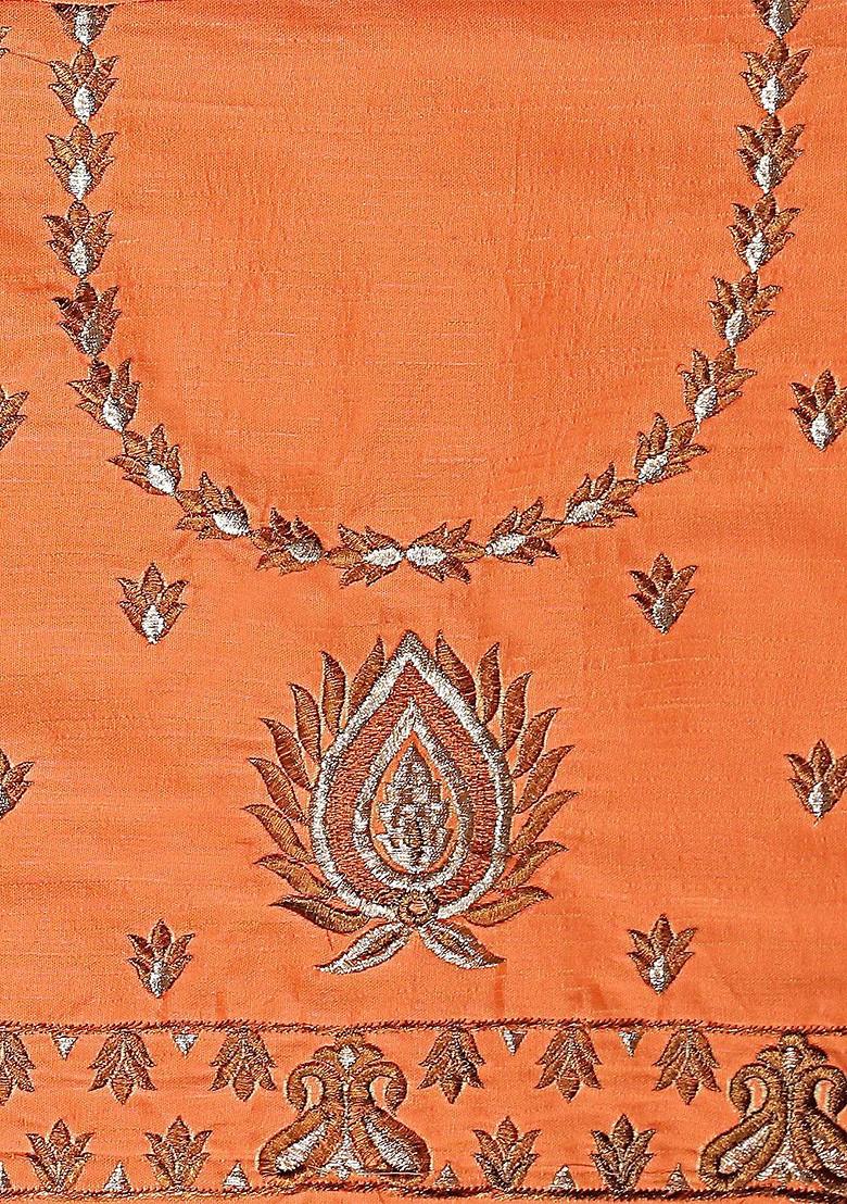 Orange Emboridered Blended Lehenga Choli - Indya