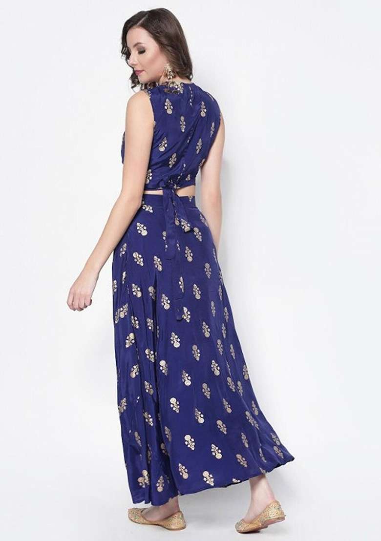 Blue Printed Blended Lehenga Choli for Diwali and Festive Wear - Indya
