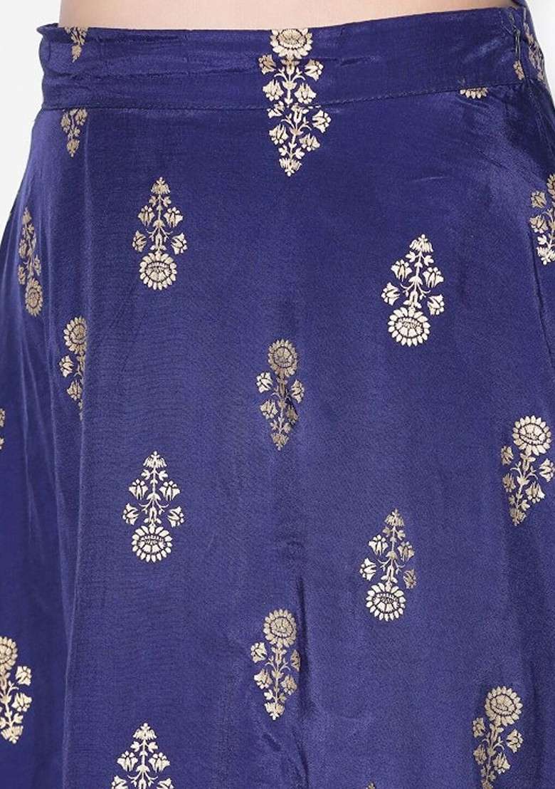 Blue Printed Blended Lehenga Choli for Diwali and Festive Wear - Indya