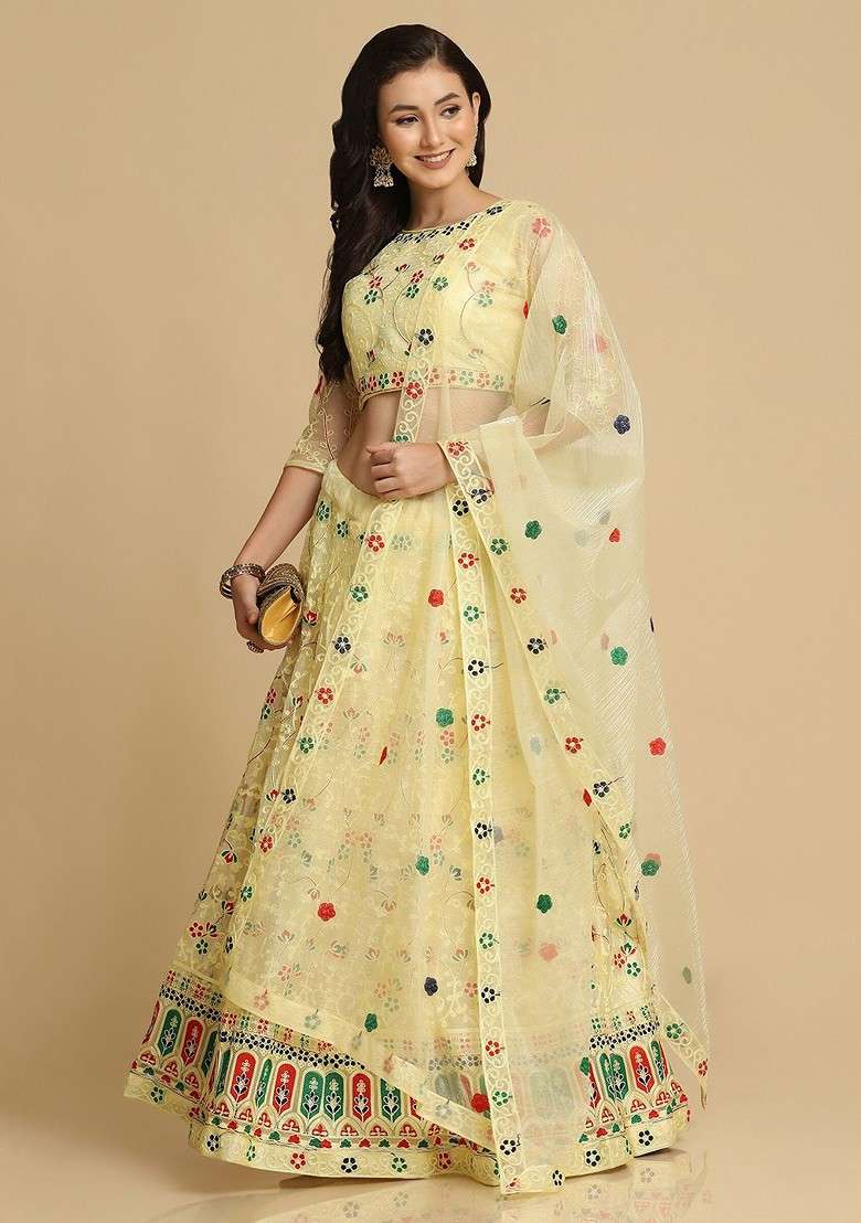 Yellow Emboridered Blended Lehenga Choli - Indya