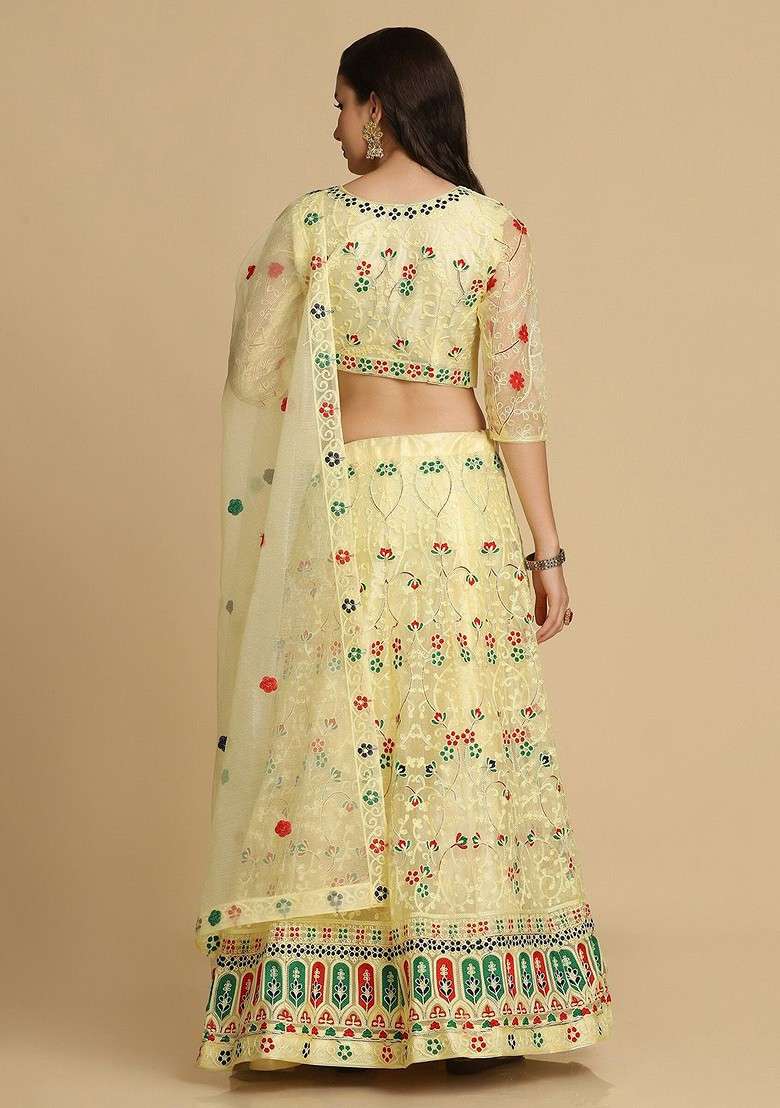 Yellow Emboridered Blended Lehenga Choli - Indya