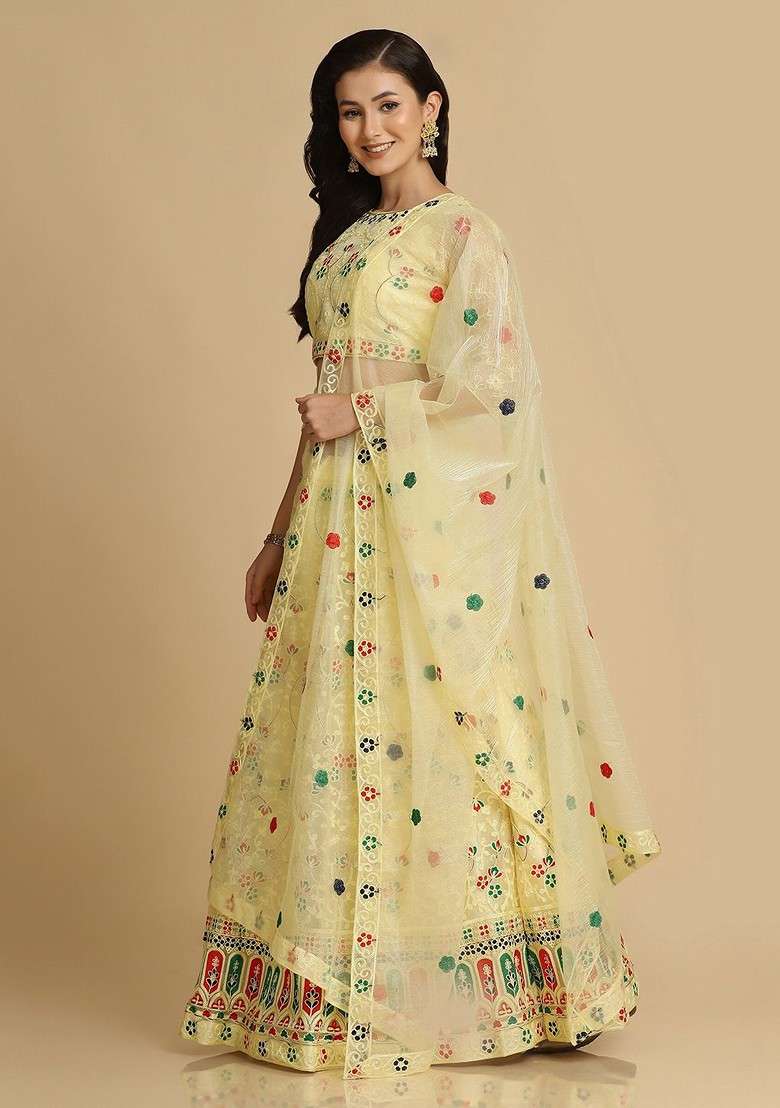 Yellow Emboridered Blended Lehenga Choli - Indya