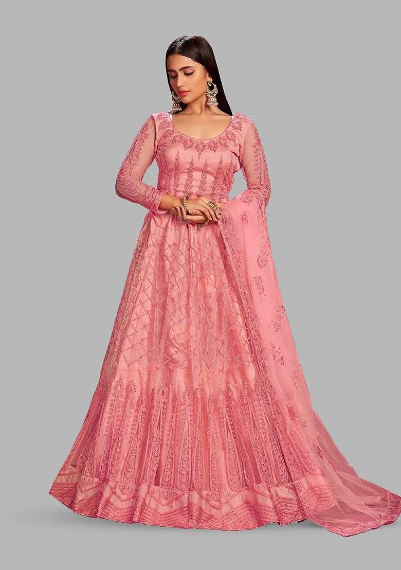 Pink Emboridered Blended Lehenga Choli - Indya