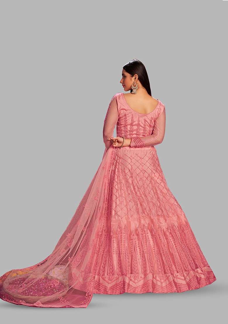 Pink Emboridered Blended Lehenga Choli - Indya