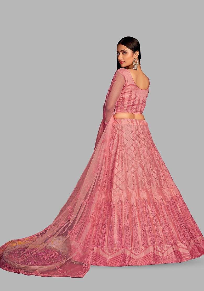 Pink Emboridered Blended Lehenga Choli - Indya