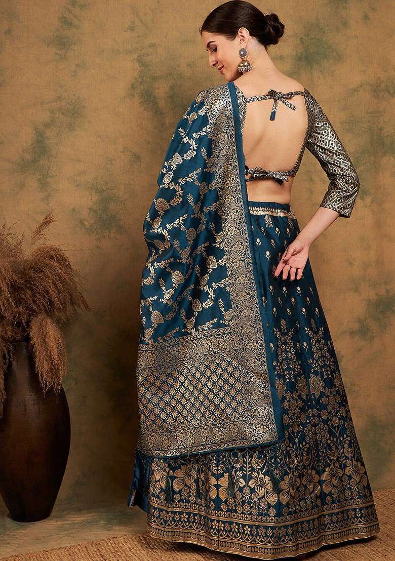 Blue Emboridered Blended Lehenga Choli - Indya