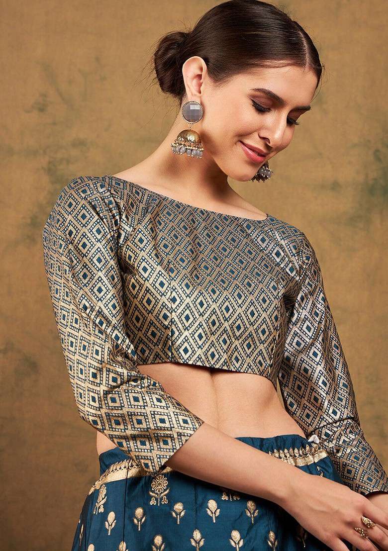 Blue Emboridered Blended Lehenga Choli - Indya