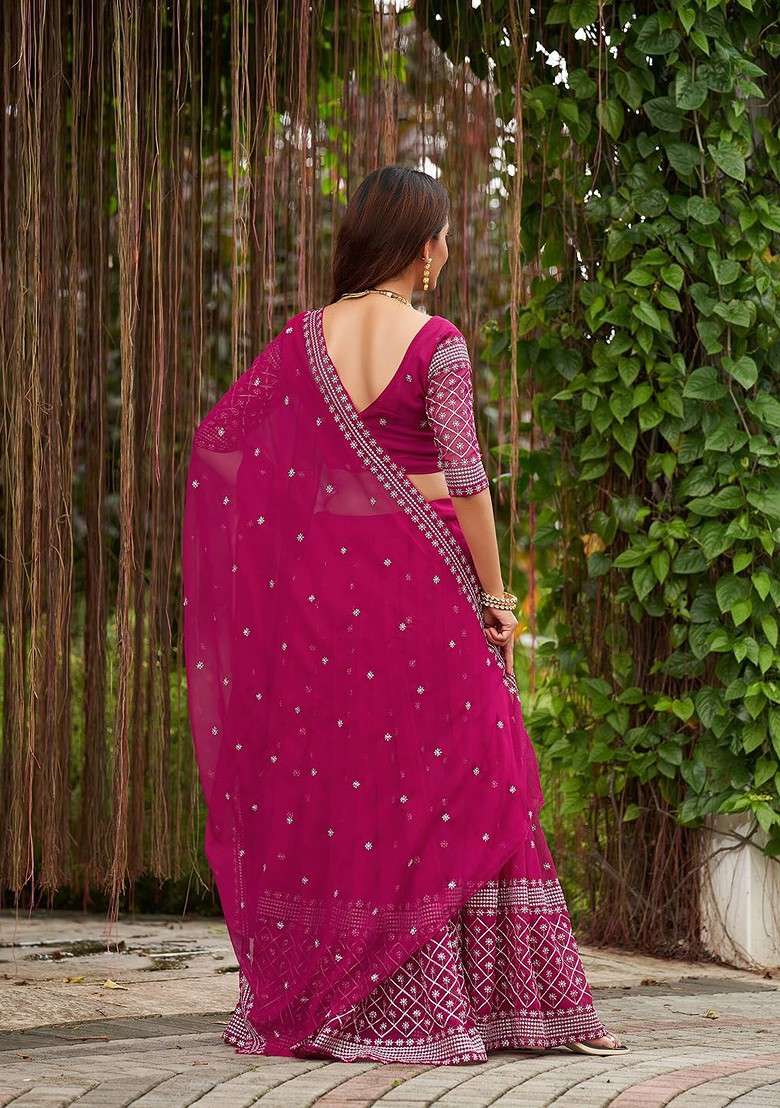 Pink Emboridered Blended Lehenga Choli - Indya