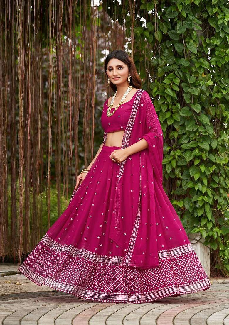 Pink Emboridered Blended Lehenga Choli - Indya
