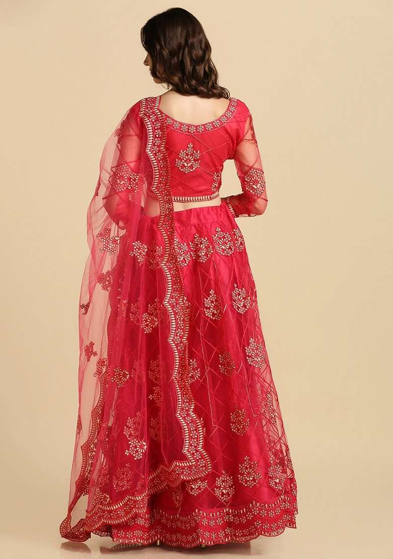 Pink Emboridered Blended Lehenga Choli - Indya