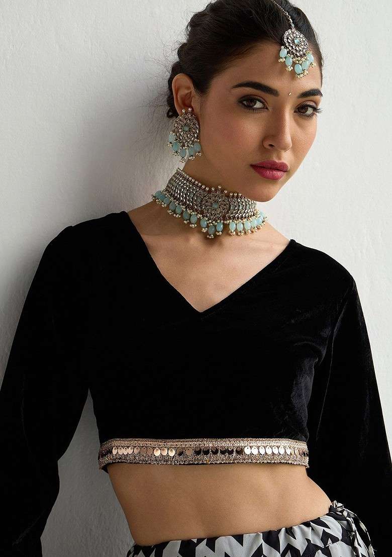 Black Embellished Blended Lehenga Choli for Diwali and Festive Wear - Indya