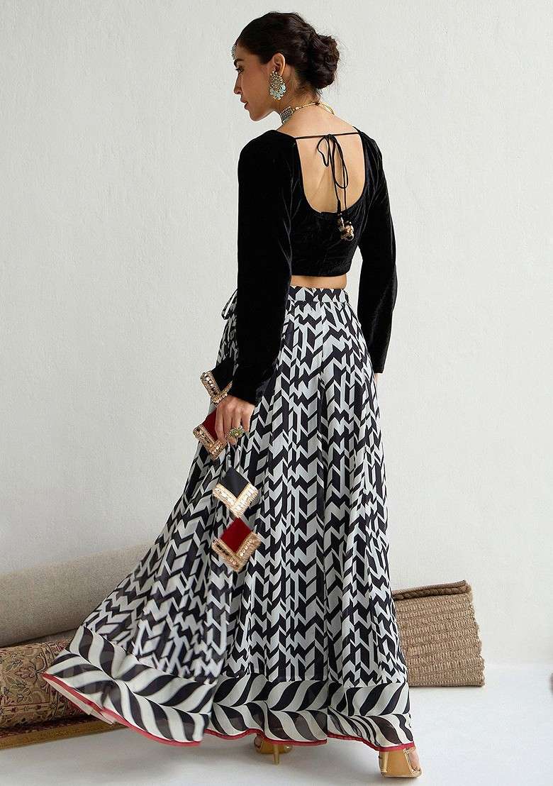 Black Embellished Blended Lehenga Choli for Diwali and Festive Wear - Indya