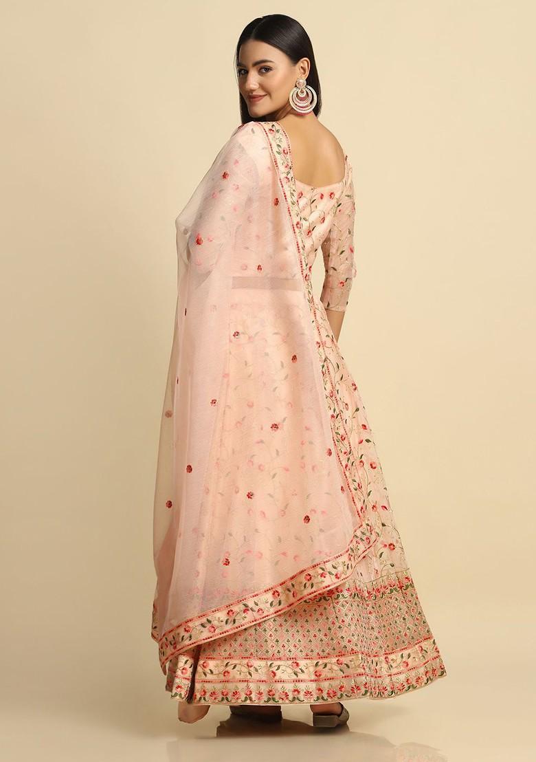 Pink Emboridered Blended Lehenga Choli - Indya