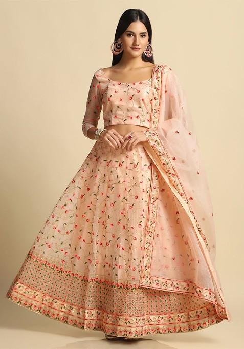 Pink Emboridered Blended Lehenga Choli — view on Indya