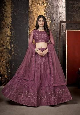 Mauve Emboridered Blended Lehenga Choli