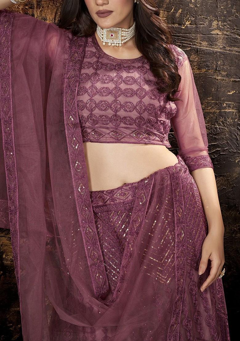 Mauve Emboridered Blended Lehenga Choli - Indya