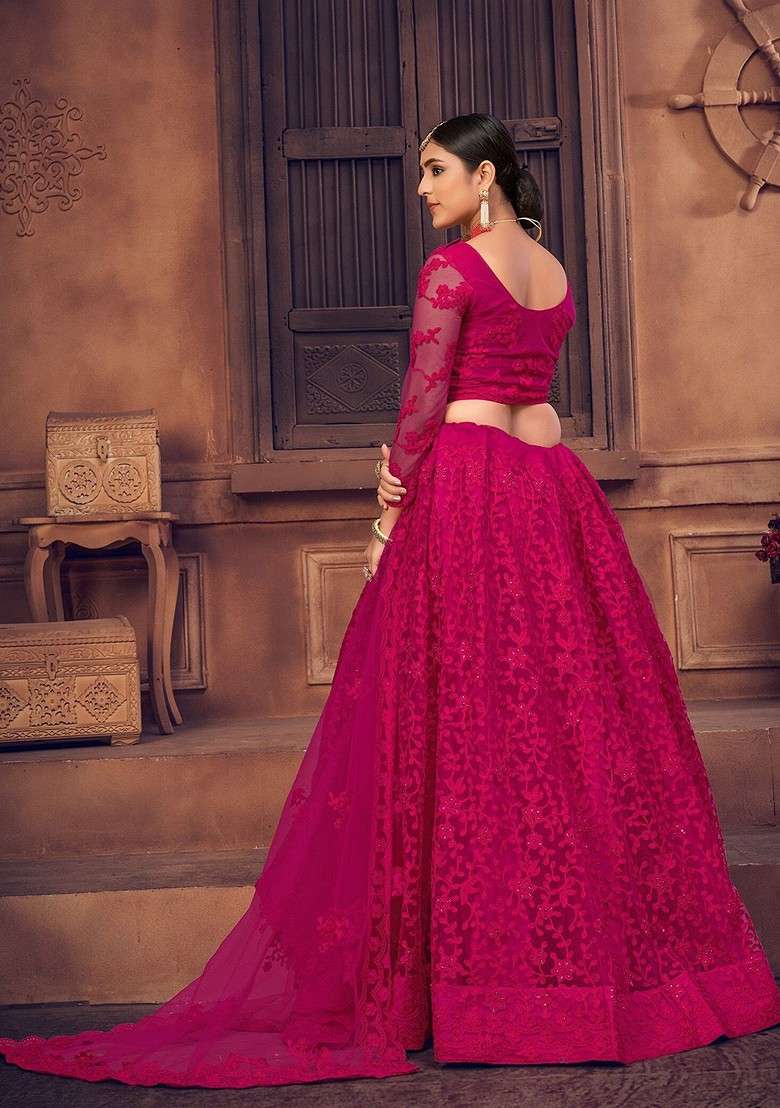 Pink Emboridered Blended Lehenga Choli - Indya