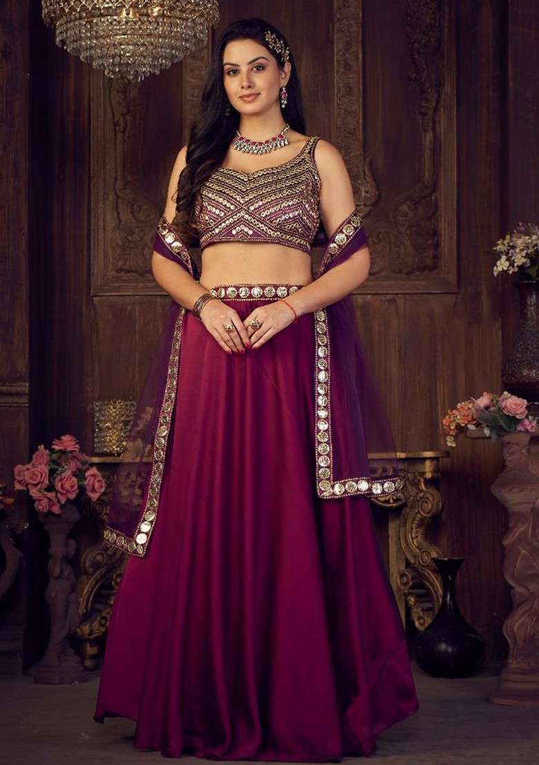 Purple Embellished Blended Lehenga Choli - Indya