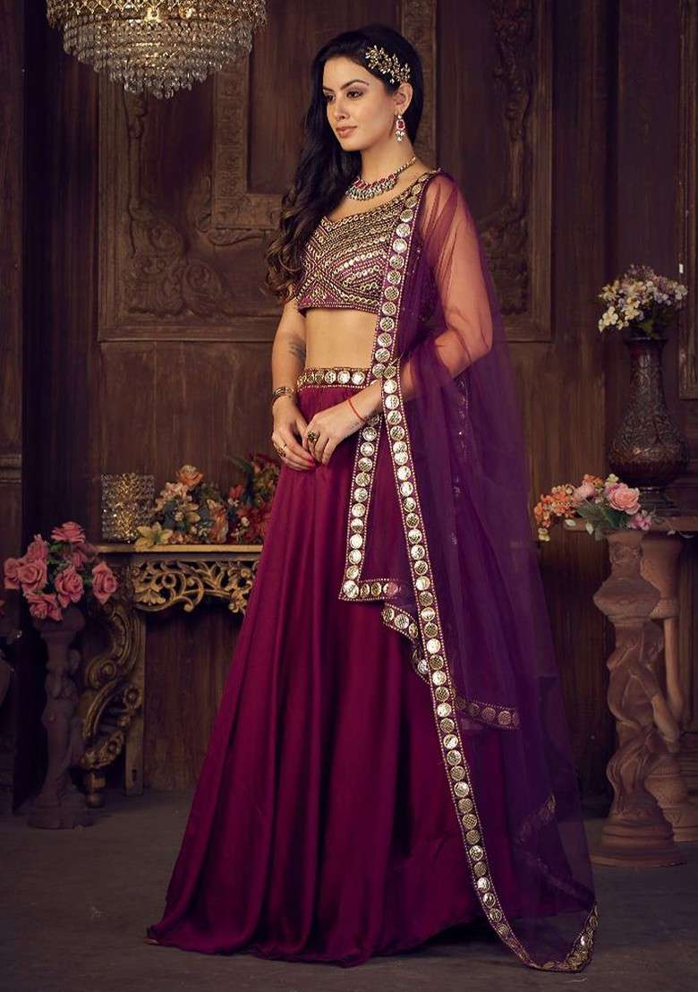 Purple Embellished Blended Lehenga Choli - Indya